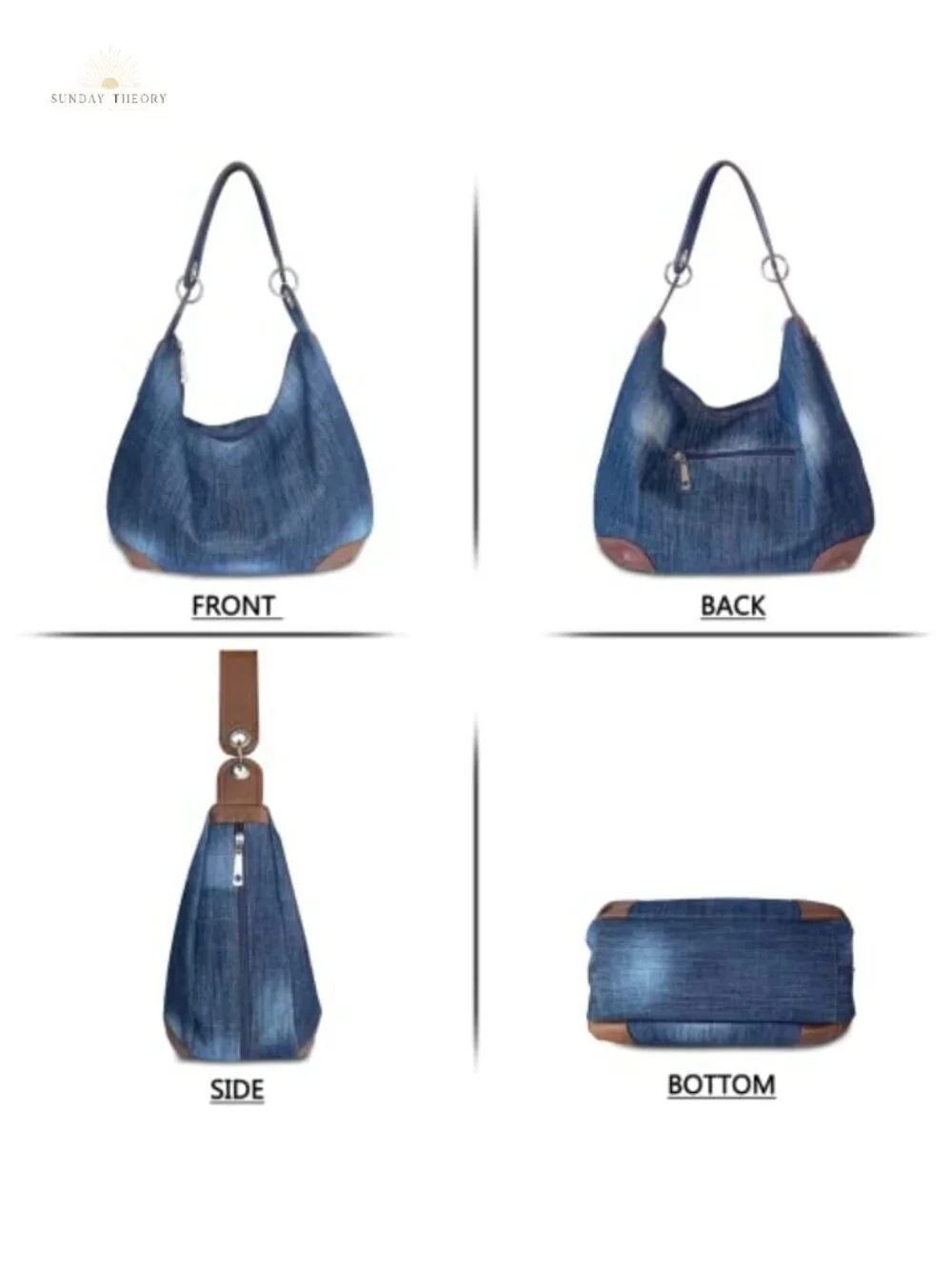 Denim Handbag Women Jean Purse Multiple Pockets Tote Hobo Crossbody